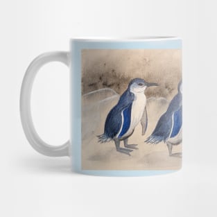 Blue penguins along the coastline Mug